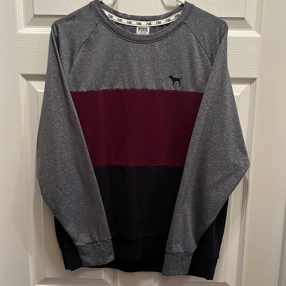 PINK Sweatshirt, Black/Red/Gray, Size Medium